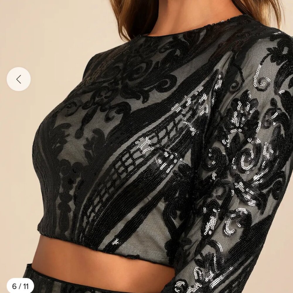 Lulus Black Sequin Long Sleeve Two-Piece Maxi Dress - Picture 5 of 5
